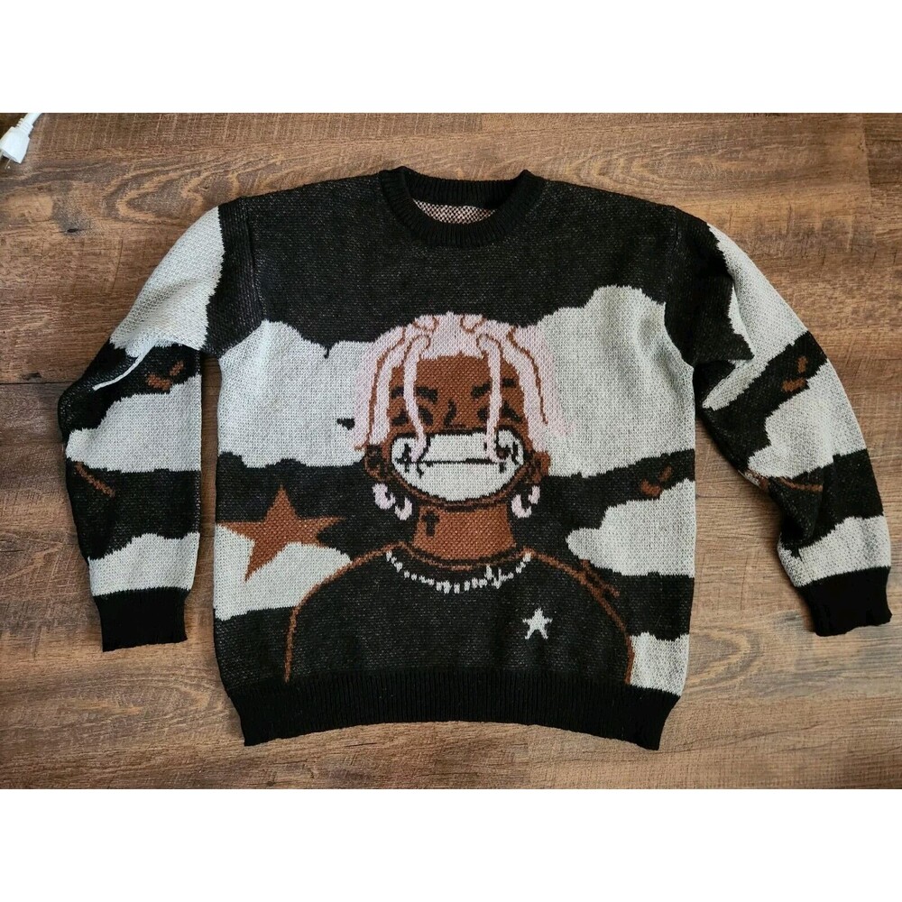 Womens L Harijuku Anime Character Face Sweater